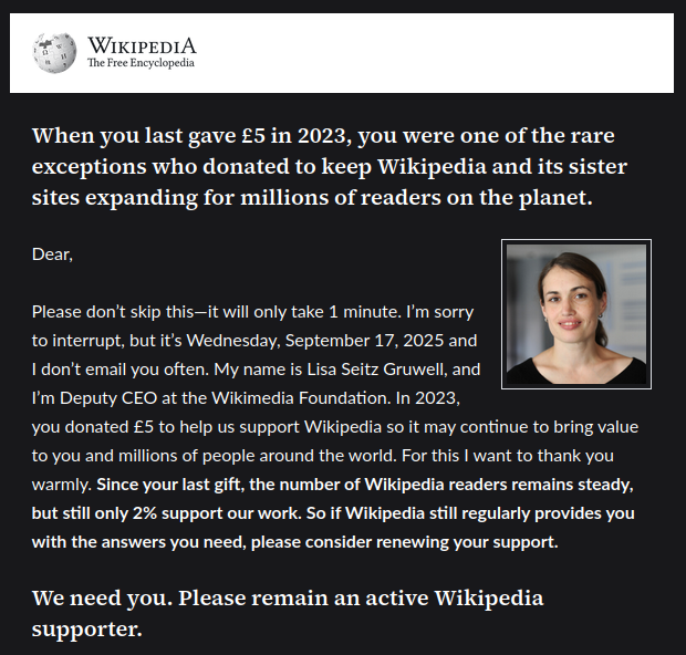 Wikipedia Donation Request Email